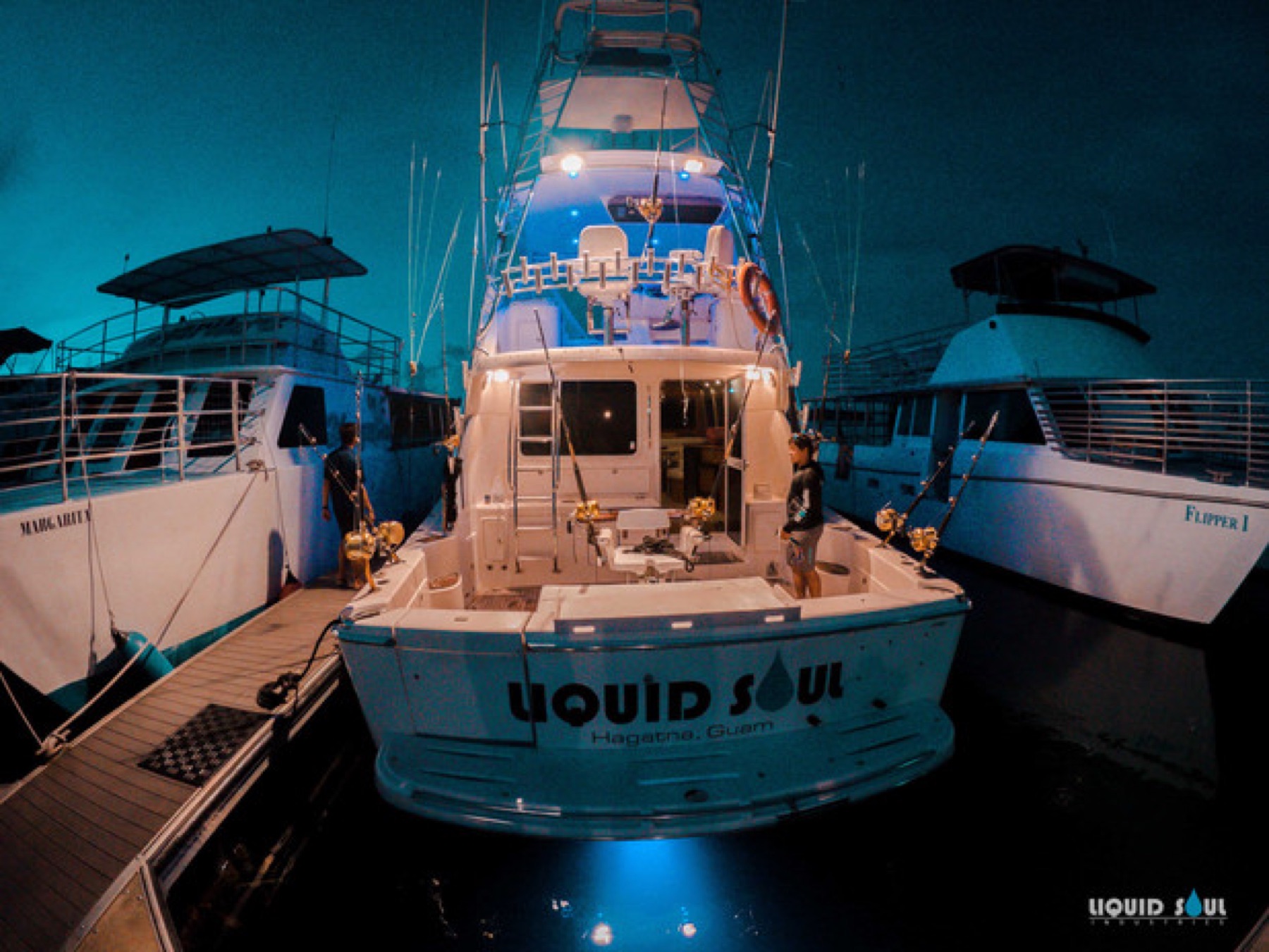 Rockstar Charters sportfishing yacht off Guam at sunrise